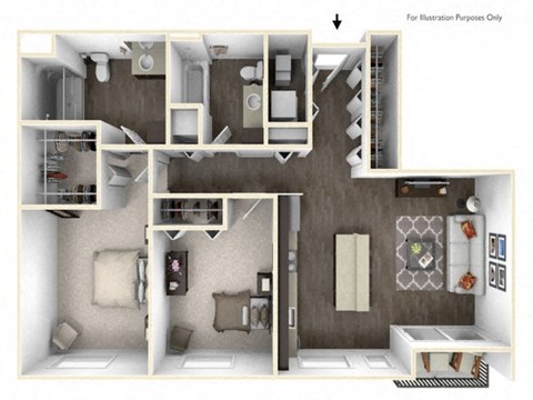 Floor plan for 2 beds, 2 baths, 1113 sqft